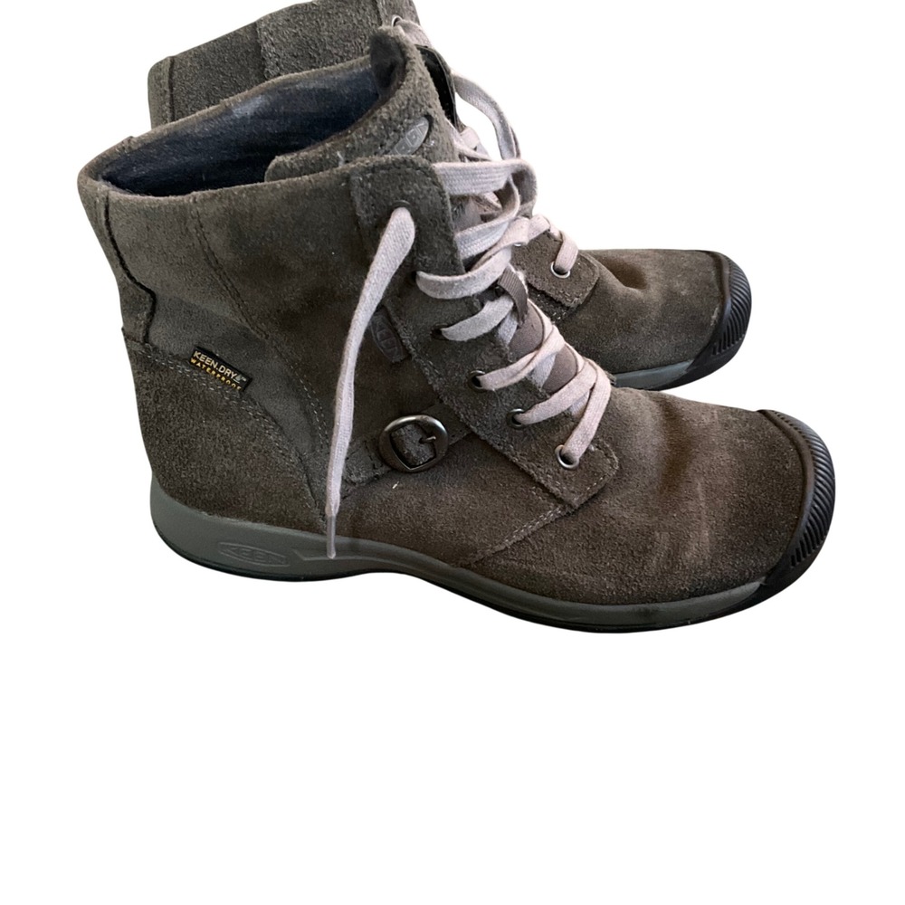 Keen Waterproof Boots Women 7.5 Gray Suede Lace Up Buckle 1011439
